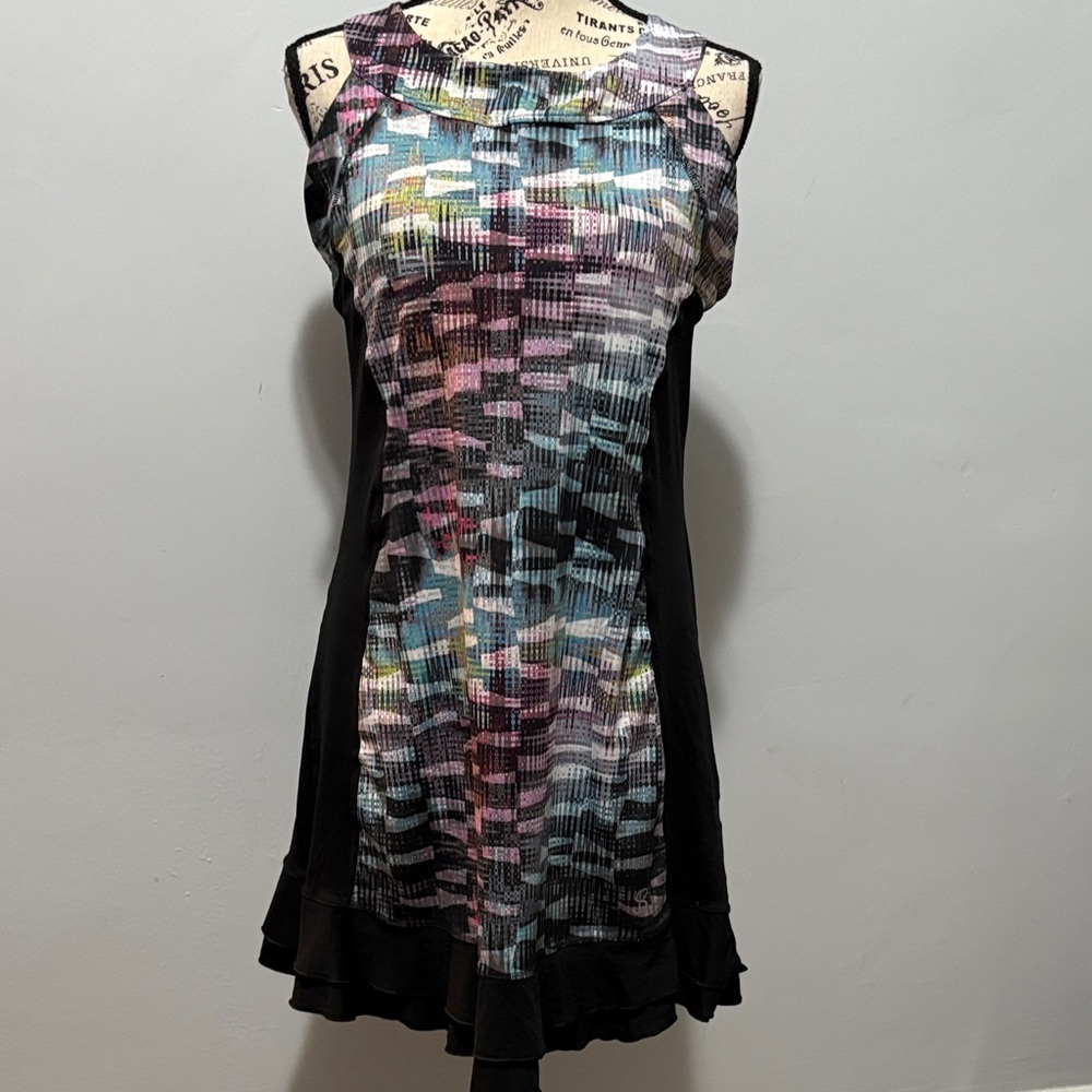 Chic Black And Multicolor Patterned Mini Dress - image 1
